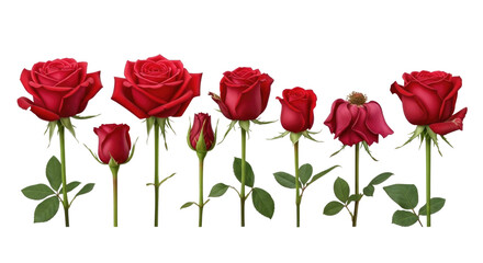 Naklejka premium Red roses in different stages of bloom transparent background cutout png