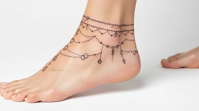 Barefoot elegance: detailed henna design on female feet in motion