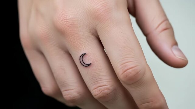 Hand movement featuring crescent moon tattoo on fingers with subtle motion
