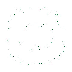 Abstract arrangement of small green dots forming a swirling pattern on a clean white background