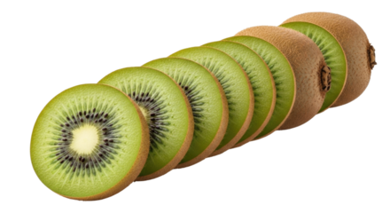 Sliced kiwis in a row transparent background cutout png