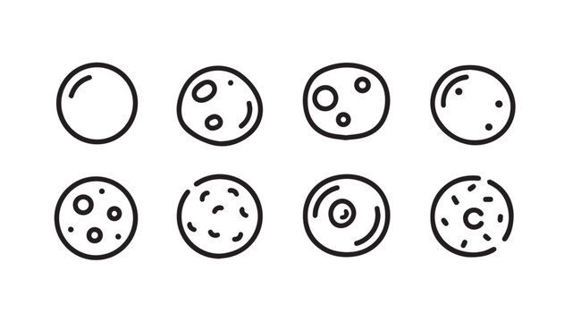 Hand drawn moon phases icons showing celestial cycle progression simple drawing art vector
