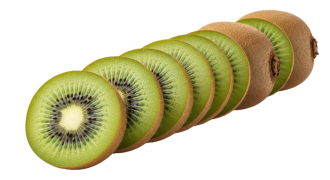 Sliced kiwis in a row transparent background cutout png - Powered by Adobe
