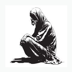 male beggar sitting on the floor