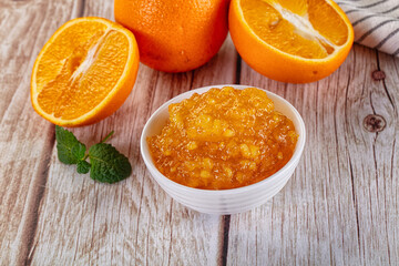 Sweet orange jam in the bowl