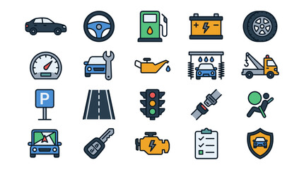 Auto Service Vector Icon Sheet File – Car Maintenance and Safety Symbols