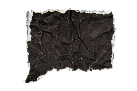 Ripped crumpled kraft black paper isolated on transparent png background,realistic black torn paper edges,old torn paper background