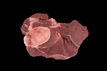 Raw fresh meat. Ribeye steak with bone isolated on black background. Ribeye fresh raw beef steak