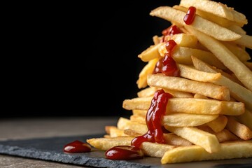 Finger fries on a modern plate with soft shadows on right side.