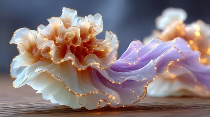 Purple and White Flower with Gold Accents on Wooden Table