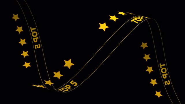 Five Star top five animation, kinetic style ribbon on background 4k alpha video