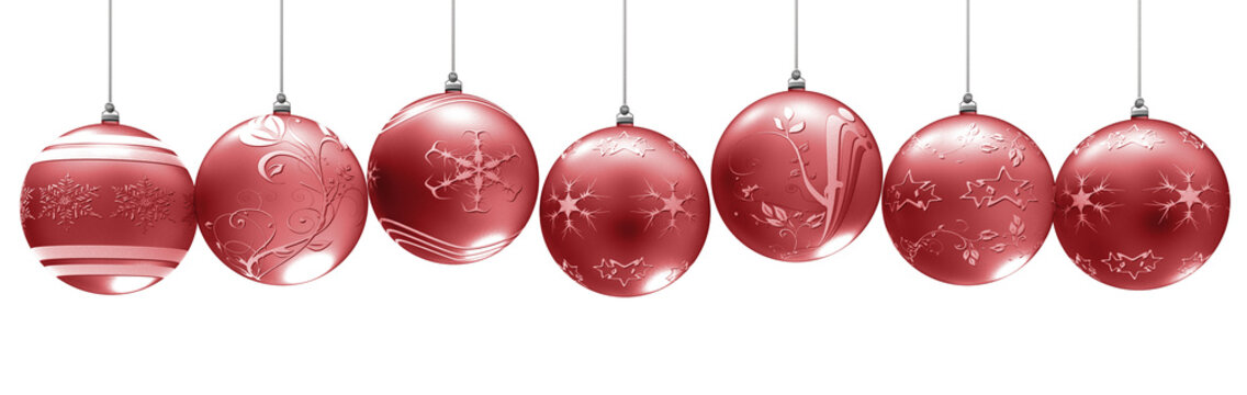 PNG. Trasparente. Natale. Decorazione natalizia orizzontale. Serie di palle dell'albero di Natale in vari colori..