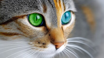 Cat with Heterochromia Gaze Close-up