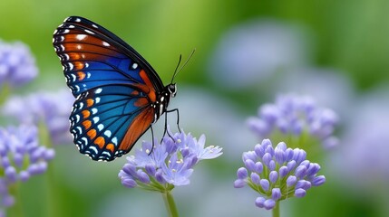 Naklejka premium Butterfly Resting on Purple Flower in Nature