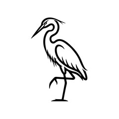 Fototapeta premium Elegant Heron Line Silhouette Logo, Thick Continuous Stroke, Vector Illustration