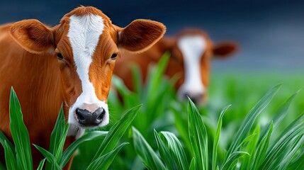 Cows Grazing in Green Field