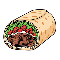 Freshly prepared beef and vegetable wrap with lush greens and vibrant fillings