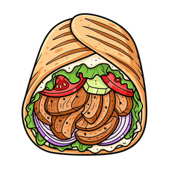 Delicious Mediterranean Chicken Gyro Sandwich with Fresh Vegetables and Warm