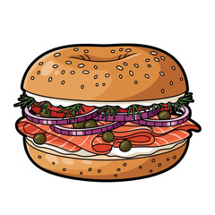 Deliciously Layered Sandwich with Fresh Vegetables and Meats in a Seeded Bun