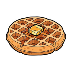 delicious golden waffle with melting butter and rich syrup drizzle on a crispy