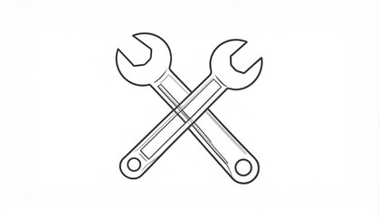 Vector line art illustration of two crossed wrenches, a clear concept for repair, maintenance, and technical service. Symbolizing tools, settings, and mechanical solutions