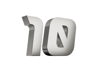 3d Silver number 10 Ten sleek metallic look with a slight shadow effect, 3d illustration