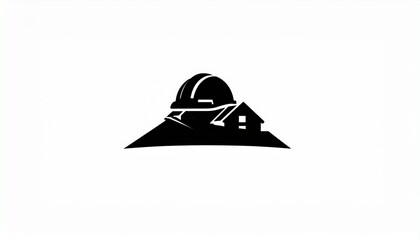 Professional construction and home safety emblem featuring a hard hat on a house silhouette, ideal for property development, renovation, and building services