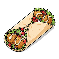 Freshly made wrap with crispy fried chicken and vibrant vegetable toppings for