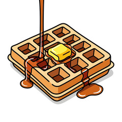 Delicious freshly baked waffle drizzled with rich syrup topped with butter