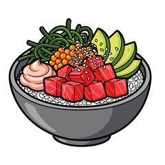Vibrant and Diverse Assorted Sashimi and Fresh Fruit Bowl in a Modern Black