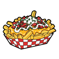 Colorful and Crispy Loaded French Fries with Cheese and Toppings in a
