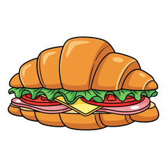 Delicious freshly baked croissant sandwich filled with ham lettuce and cheese