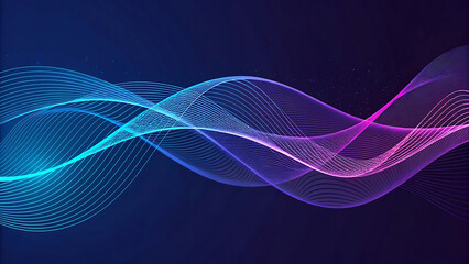 Abstract flowing wave of glowing particles on dark background