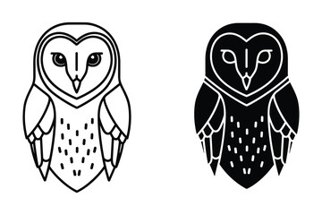 Full Body Barn Owl Icon Outline and Silhouette vector