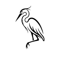 Abstract Heron Silhouette Logo, Flowing Lines, Black Shape, Vector Illustration