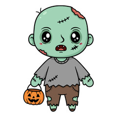 Cute Zombie Kid with Jack-o'-Lantern for Halloween