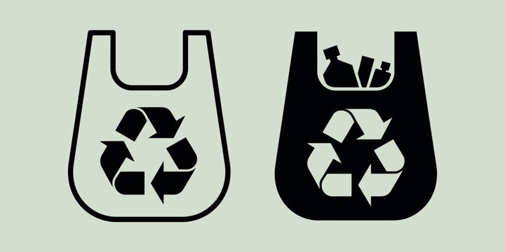 Two plastic bags with recycling symbols one empty one filled