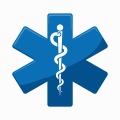 Blue star of life symbol with white caduceus medical emblem © MdRiyad