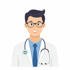 Fototapeta premium Male doctor wearing glasses and a stethoscope isolated on a white background.