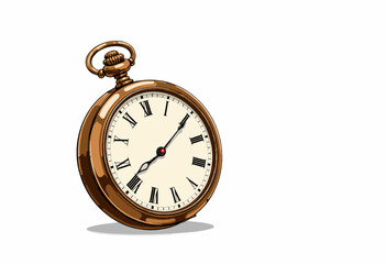 Elegant Vintage Pocket Watch with Roman Numerals Resting on a Smooth Surface, Featuring a Classic Gold Casing and Intricate Mechanical Details