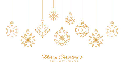 Elegant minimalist gold Christmas ornaments vector festive holiday banner
