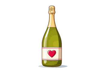 Elegant illustration of a champagne bottle with a red heart label, symbolizing love and celebration, perfect for romantic events and special occasions.