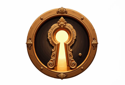 Intricately Designed Ornate Keyhole Emitting Warm Glowing Light Symbolizing Discovery and Open-Mindedness Against a Dark Background