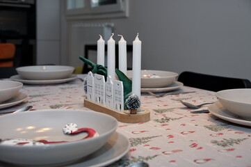 Table decorated for Christmas dinner
