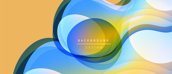 Abstract fluid shapes, vibrant colors blend. Modern design, smooth gradients create dynamic composition. Background features flowing forms.