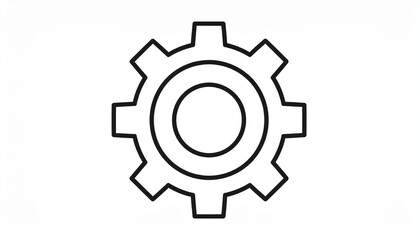 Minimalist black and white gear icon vector illustration, perfect for symbolizing concepts of configuration, engineering, system setup, and mechanical functionality. Ideal graphic element