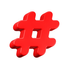 3d rendering icon trending or hashtag red color