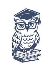 Graduation owl on books hand drawn sketch illustration vector