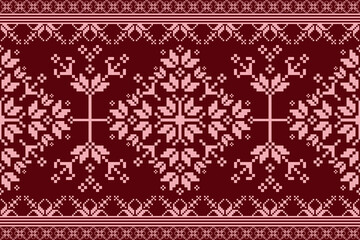 Geometric pixel art pattern. Abstract pixel art geometric ethnic pattern design for fabric, carpet, tile, rug, clothing, embroidery, needlepoint and background. Vector pixel art seamless motif ethnic 