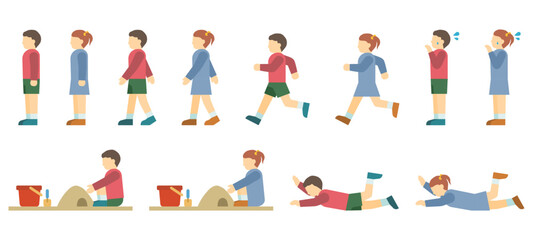 フラットイラスト：小さい子供(サイド)